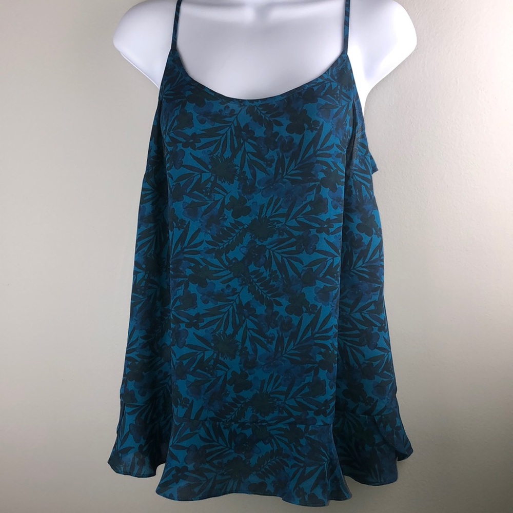 spaghetti strap top teal floral adjustable strapM